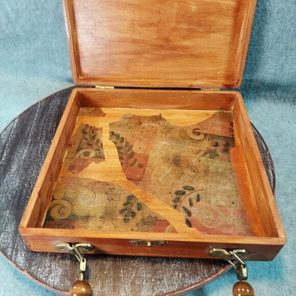 Handmade Wooden Purse With Nature-Inspired Wolf & Landscape Artwork Beaded Handl - Picture 3 of 16